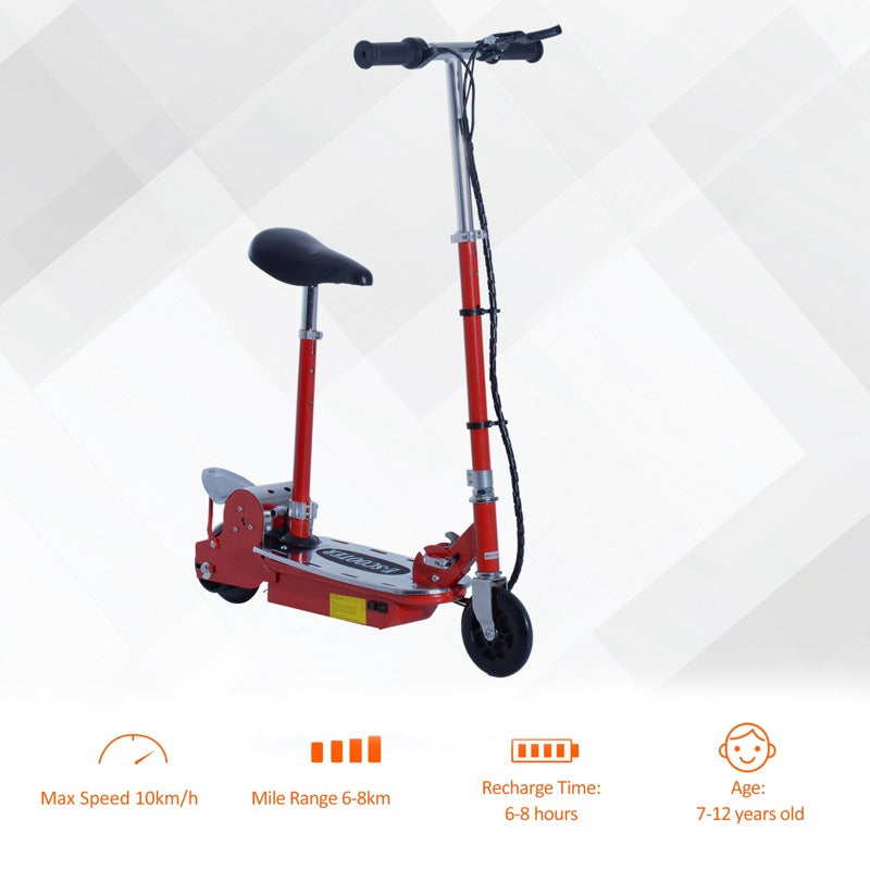 HOMCOM Foldable Electric Scooter for Teens Over 7 years old 12V Battery 120W-Red