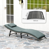 Outsunny Rattan Folding Sun Lounger Outdoor Chair with Cushion and Pillow Mixed Grey