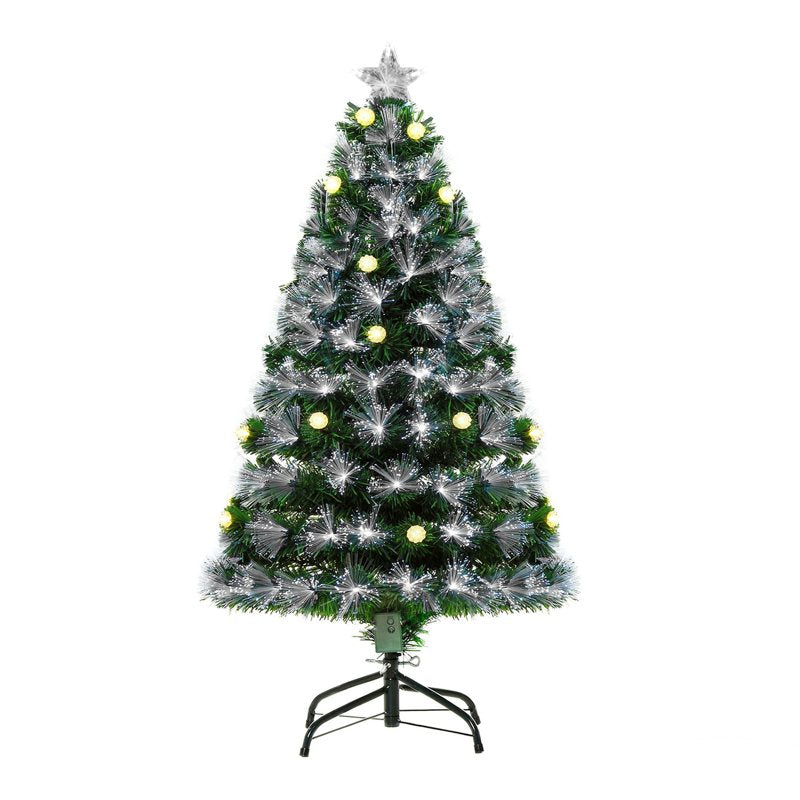 HOMCOM 4ft White Light Artificial Christmas Tree w/ 130 LEDs Star Topper Tri-Base Full Bodied Seasonal Decoration Pre-Lit Home