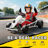 HOMCOM 24V Electric Go Kart for Kids, Drift Ride-On Racing Go Kart with 2 Speeds, for Boys Girls Aged 8-12 Years Old, White