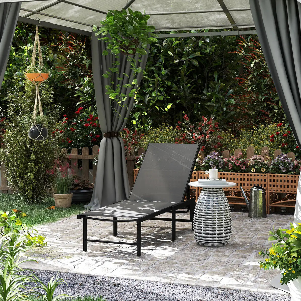 Outsunny Reclining Sun Lounger - Grey