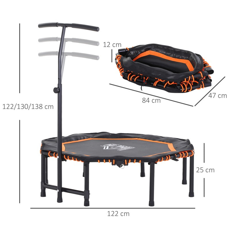 HOMCOM 48" Octagonal Mini Fitness Trampoline Rebounder Indoor Outdoor Foldable Mini Jumper with Adjustable Handle, Max Load 100 KG - Orange