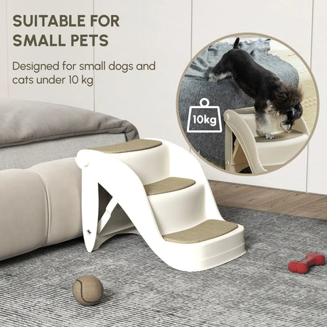 PawHut Foldable Pet Stairs Portable Dog Steps 3-Step Design with Non-slip Mats for High Beds, Sofas, 49 x 38 x 38 cm, Cream