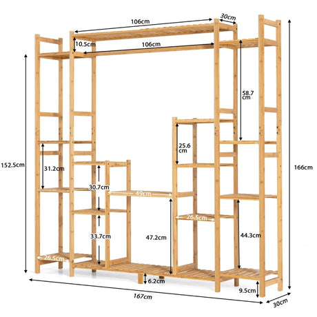 9-Tier Bamboo Plant Stand with Hanging Rack