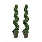 2 Pack 4 Feet Artificial Spiral Boxwood Topiary Indoor Outdoor Decor