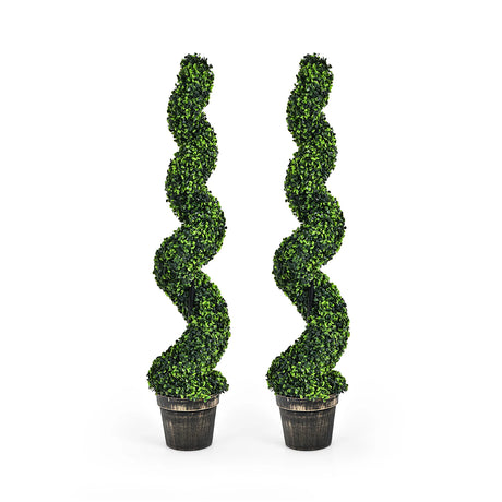 2 Pack 4 Feet Artificial Spiral Boxwood Topiary Indoor Outdoor Decor