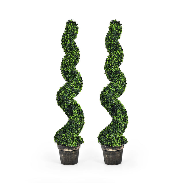 2 Pack 4 Feet Artificial Spiral Boxwood Topiary Indoor Outdoor Decor