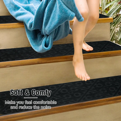 15 PCS Slip-resistant Stair Mats with Waterproof Material for Kids/Elderly/Pets-Black