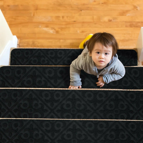 15 PCS Slip-resistant Stair Mats with Waterproof Material for Kids/Elderly/Pets-Black