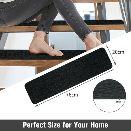 15 PCS Slip-resistant Stair Mats with Waterproof Material for Kids/Elderly/Pets-Black