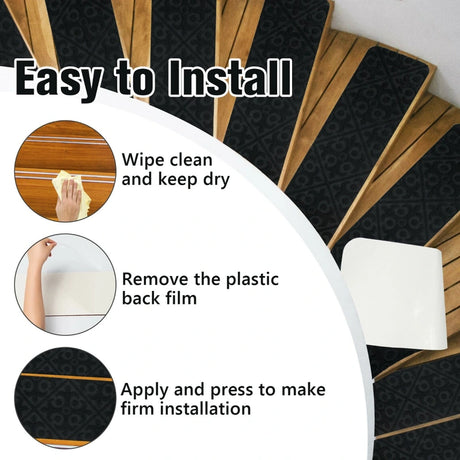 15 PCS Slip-resistant Stair Mats with Waterproof Material for Kids/Elderly/Pets-Black