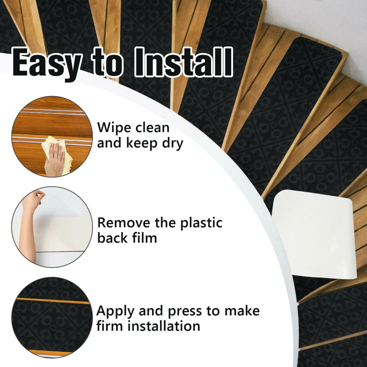 15 PCS Slip-resistant Stair Mats with Waterproof Material for Kids/Elderly/Pets-Black