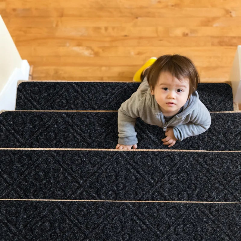15 PCS Slip-resistant Stair Mats with Waterproof Material for Kids/Elderly/Pets-Grey
