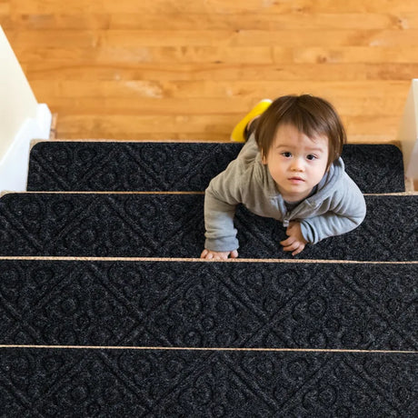 15 PCS Slip-resistant Stair Mats with Waterproof Material for Kids/Elderly/Pets-Grey
