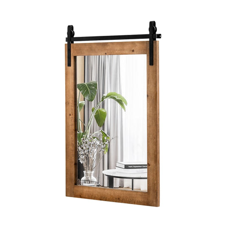 30 x 22 Inch Wall Mount Mirror with Wood Frame-Brown