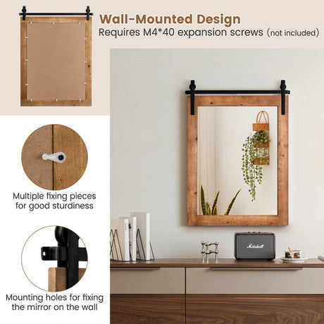30 x 22 Inch Wall Mount Mirror with Wood Frame-Brown