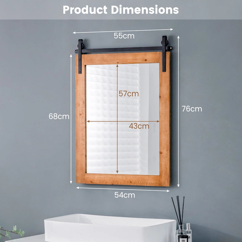 30 x 22 Inch Wall Mount Mirror with Wood Frame-Brown