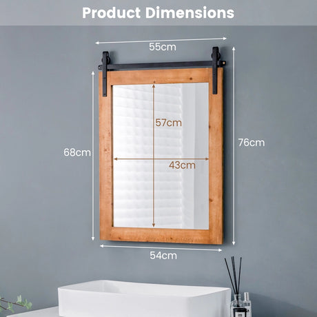 30 x 22 Inch Wall Mount Mirror with Wood Frame-Brown