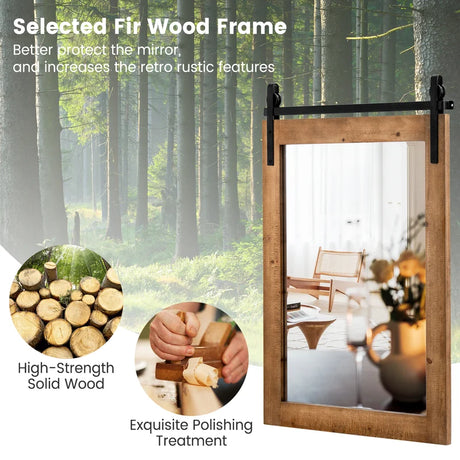 30 x 22 Inch Wall Mount Mirror with Wood Frame-Brown