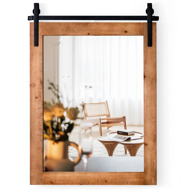 30 x 22 Inch Wall Mount Mirror with Wood Frame-Brown
