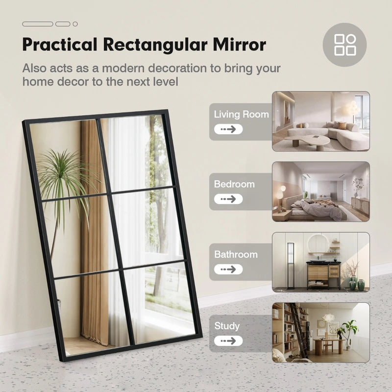 Wall Mirror with Black Metal Frame for Bedroom