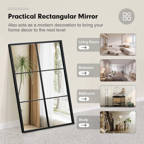 Wall Mirror with Black Metal Frame for Bedroom