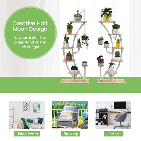 6-Tier 9 Potted Metal Plant Stand Holder Display Shelf with Hook-White