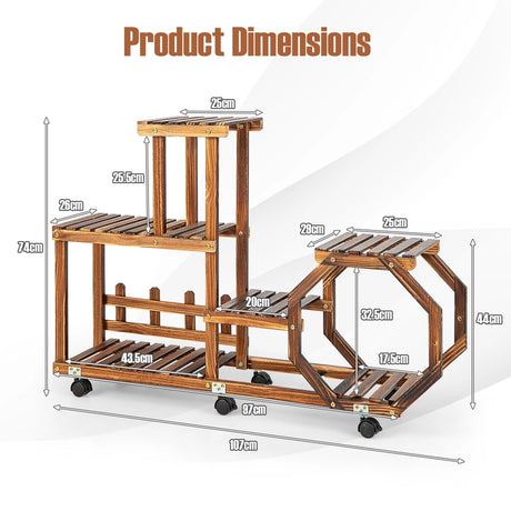 6-Layer Wooden Plant Stand for 8 Pots-Brown