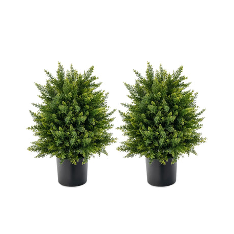 2-Pack Artificial Cedar Topiary Ball Tree with Cement Pot