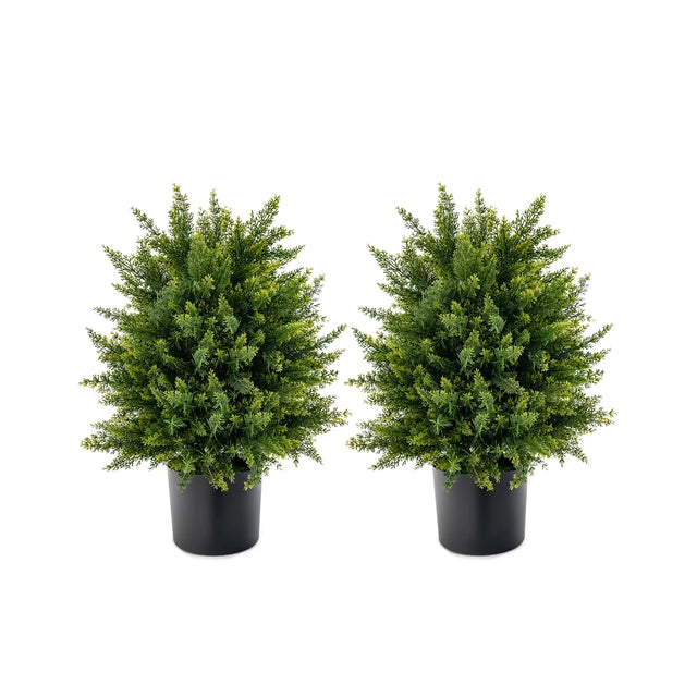 2-Pack Artificial Cedar Topiary Ball Tree with Cement Pot