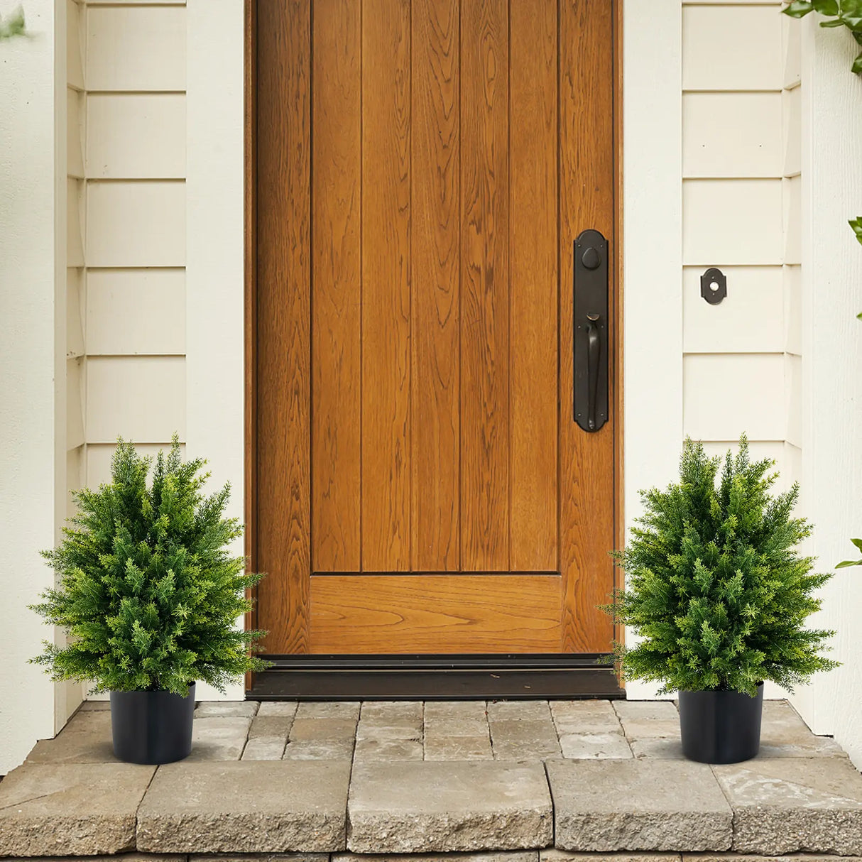 2-Pack Artificial Cedar Topiary Ball Tree with Cement Pot