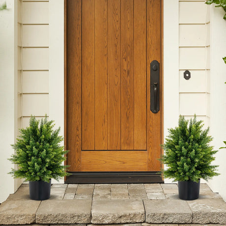 2-Pack Artificial Cedar Topiary Ball Tree with Cement Pot