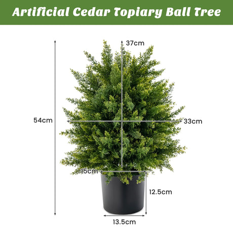 2-Pack Artificial Cedar Topiary Ball Tree with Cement Pot