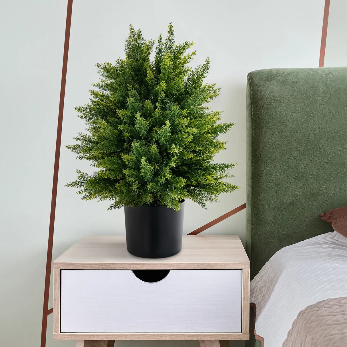 2-Pack Artificial Cedar Topiary Ball Tree with Cement Pot