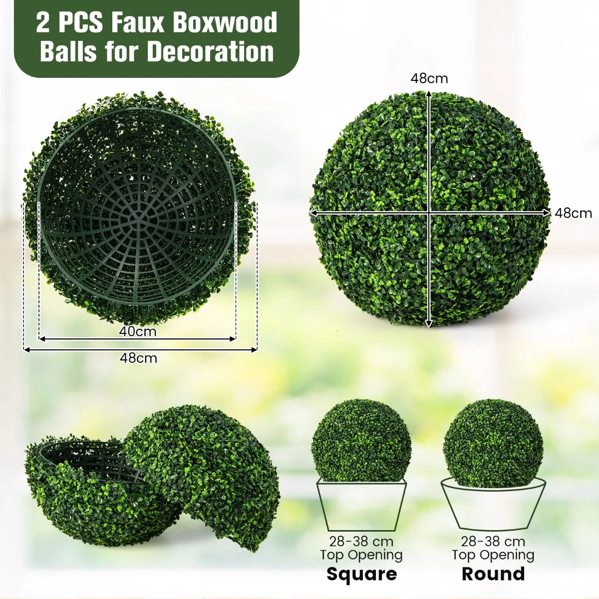2 Pieces 19 Inch Artificial Topiary Balls Faux Boxwood Ball Plants