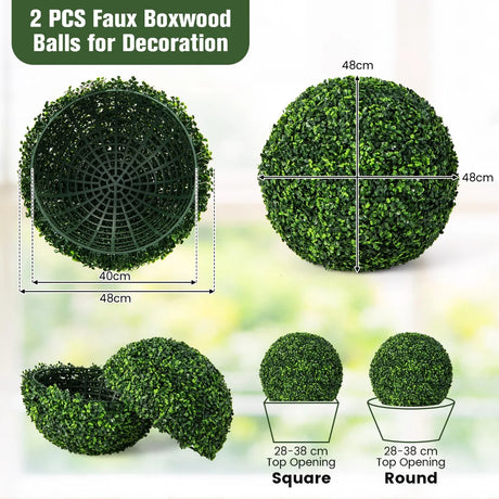 2 Pieces 19 Inch Artificial Topiary Balls Faux Boxwood Ball Plants
