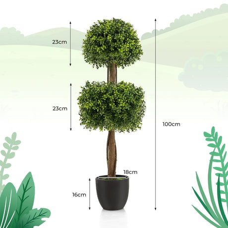 40 Inch Artificial Boxwood Topiary Ball Tree for Front Porch Patio Home-Green