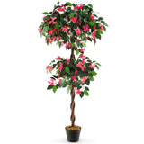 140 CM Artificial Bougainvillea Tree with 252 Flowers and 630 Leaves and Real Wood Trunk