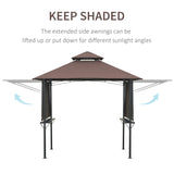 Outsunny 2.4 x 1.5 m (8' x 5') Grill Gazebo Canopy with Extendable Side Awnings, Outdoor BBQ Gazebo Shelter with 2 Side Shelves for Garden, Patio, Barbecue, Picnic, Coffee
