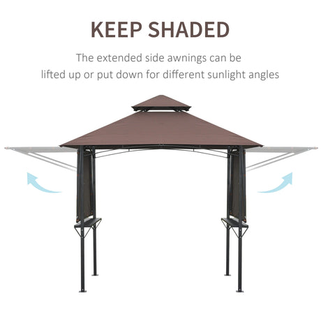 Outsunny 2.4 x 1.5 m (8' x 5') Grill Gazebo Canopy with Extendable Side Awnings, Outdoor BBQ Gazebo Shelter with 2 Side Shelves for Garden, Patio, Barbecue, Picnic, Coffee