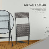 Outsunny 3 Pieces Rattan Bistro Set, Wicker Folding Garden Furniture Set with Glass Top Coffee Table and Chairs for Outdoor, Patio, Balcony, Grey