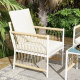 Outsunny 4 Piece Rattan Garden Furniture Set, 4 Seater Wicker Patio Conversation Set with 2 Armchairs, Loveseat, Glass Top Coffee Table and Cushions for Outdoor, Balcony, Khaki