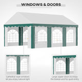 Outsunny 6 x 4m Garden Gazebo with Sides, Galvanised Marquee Party Tent with Six Windows and Double Doors, for Parties, Wedding and Events