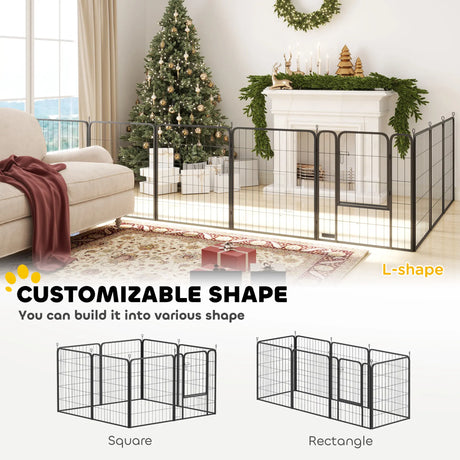 PawHut Eight-Panel Dog Playpen with Door, for Large Dogs, Indoors, Outdoors, 80cm Tall, Black