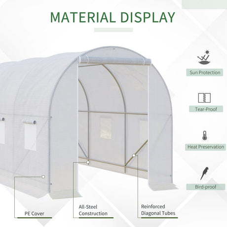 Outsunny 3.5 x 2 x 2 m Polytunnel Greenhouse, Walk-in Green House for Garden with Mesh Windows, Galvanised Steel Frame, White