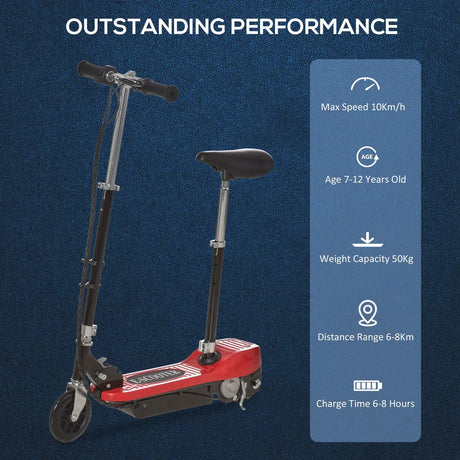 HOMCOM Powered E-Scooter Ride-On, with Brakes, Adjustable Seat, Adjustable Handlebars, Red