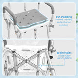HOMCOM EVA Padded Shower Chair for the Elderly and Disabled, Height Adjustable Shower Stool with Back and Arms, 4 Suction Foot Pads, Light Grey