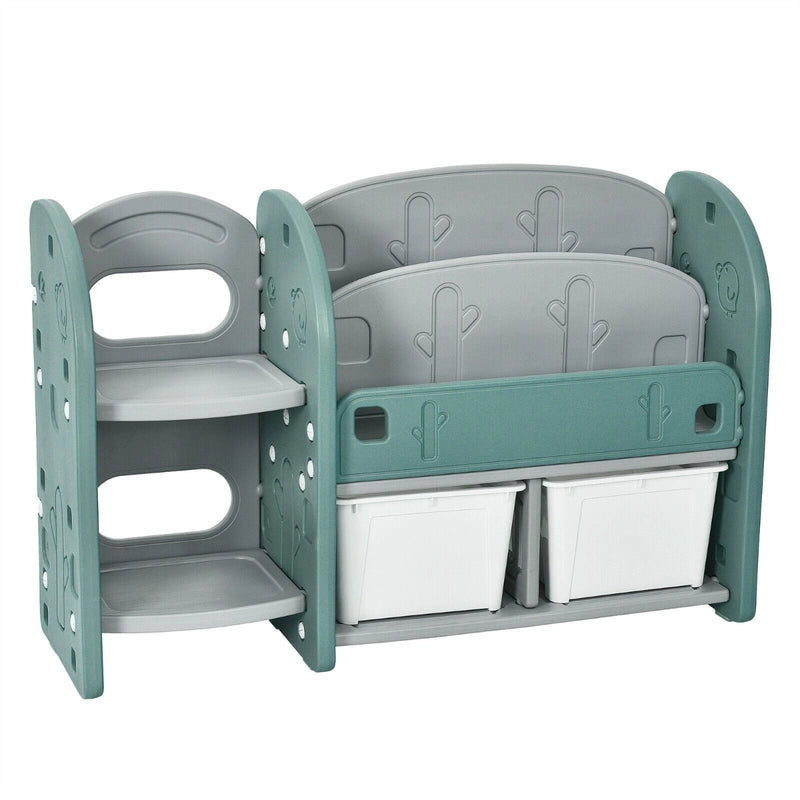 Kids Toy Storage Organizer with 2-Tier Bookshelf and Plastic Bins