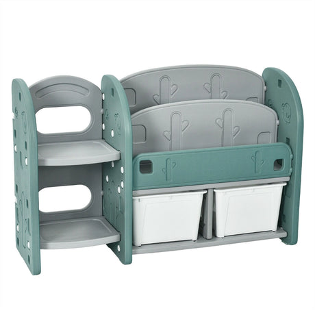 Kids Toy Storage Organizer with 2-Tier Bookshelf and Plastic Bins
