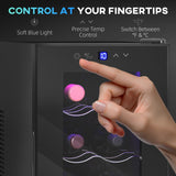 HOMCOM Mini Table Top Wine Fridge, 8 Bottle, 17L, 8-18, 26.5cm Quiet Under Counter Wine Cooler Fridge with Glass Door, LED Light, Digital Touch Screen, Temperature Control